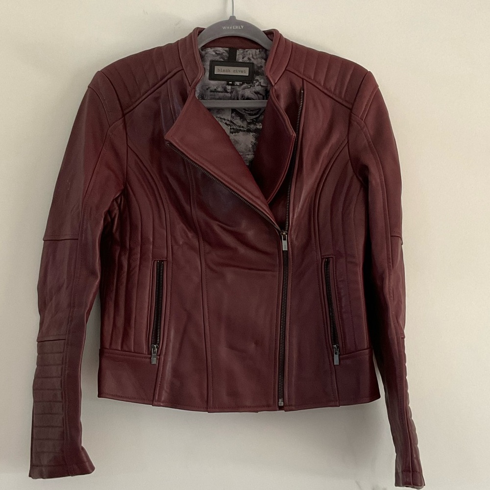 Burgundy Leather Moto Jacket